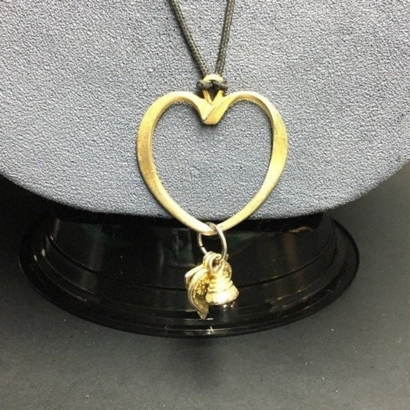 Heart Swirl Pendant Necklace Black Cord Bead Gold Triangle Spiral Retro Boho - Picture 3 of 7